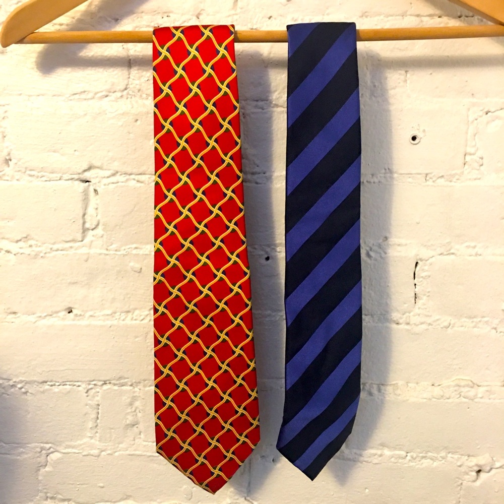 Aquascutum silk neckties blue stripe red chain link lot of two